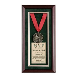 Cherry Finished Frame, Mat Medallion, Ribbon, Gold-Tone Plate, Plaques