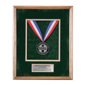 Oak Frame, Mat Medallion, Ribbon, Etched Silver-Tone Zinc Plate, Plaques
