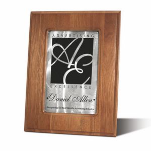 Rectangle, Square Corner, Random Sanded Aluminum Insert, Recognition, Achievement, Appreciation, Walnut Wood Panel