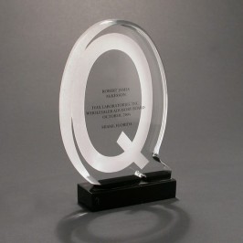 Custom Lucite recognition Q shaped trophy or award