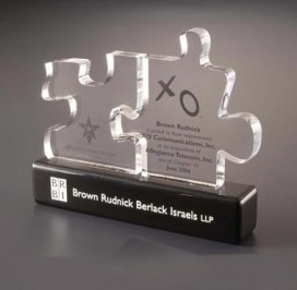 Custom shaped interactive Lucite recognition puzzle or bespoke award