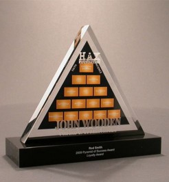 Lucite John Wooden pyramid shaped recognition award