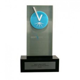 Lucite recognition award on base with a 3d logo