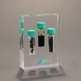 Custom Lucite award with 3 vials embedded for medicine