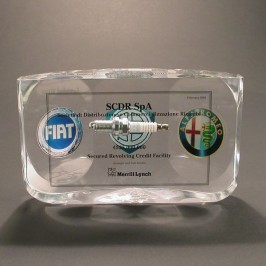 Lucite triangle recognition trophy or award or paper weight