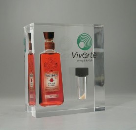Custom Lucite award or display with embedded liquor bottle and vial