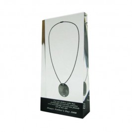 Lucite recognition wedge shaped award with jewelry embedment