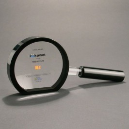 Custom shaped spy magnifying glass award or trophy used as prop 
