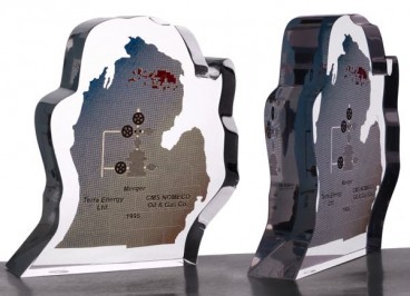 Lucite recognition award in shape of Michigan