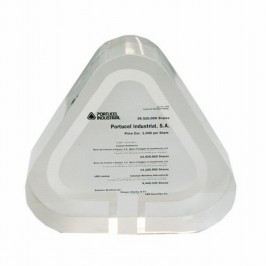 Tombstone-1005 Custom Lucite Financial Tombstone with Rounded Triangle
