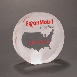 Lucite circular recognition award with map of USA 