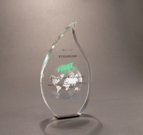 Lucite flame shaped recognition award