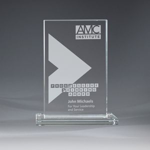 Award, Trophies, Recognition, Achievement, Appreciation, Polished, Glass, Rectangular, Glass Base, Full Colour Imprint, Etching, Made in Canada