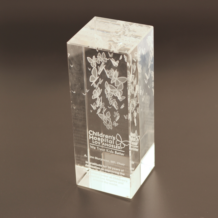 Custom crystal award with 3-d butterflies
