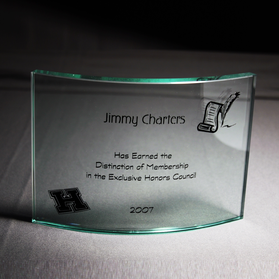 Custom crystal curved with rounded edges award display