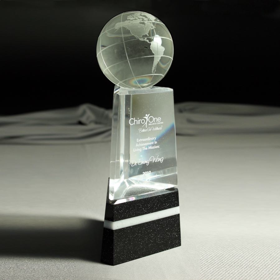 Custom crystal two piece globe and base award trophy