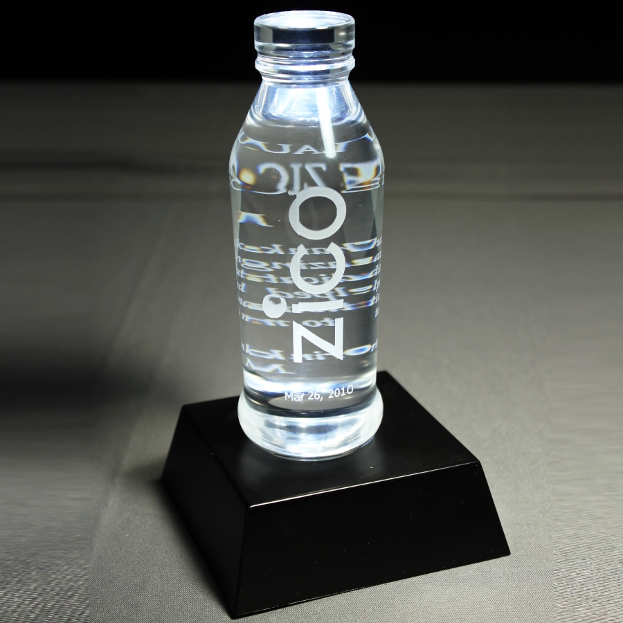 Custom beverage bottle shaped Crystal award  