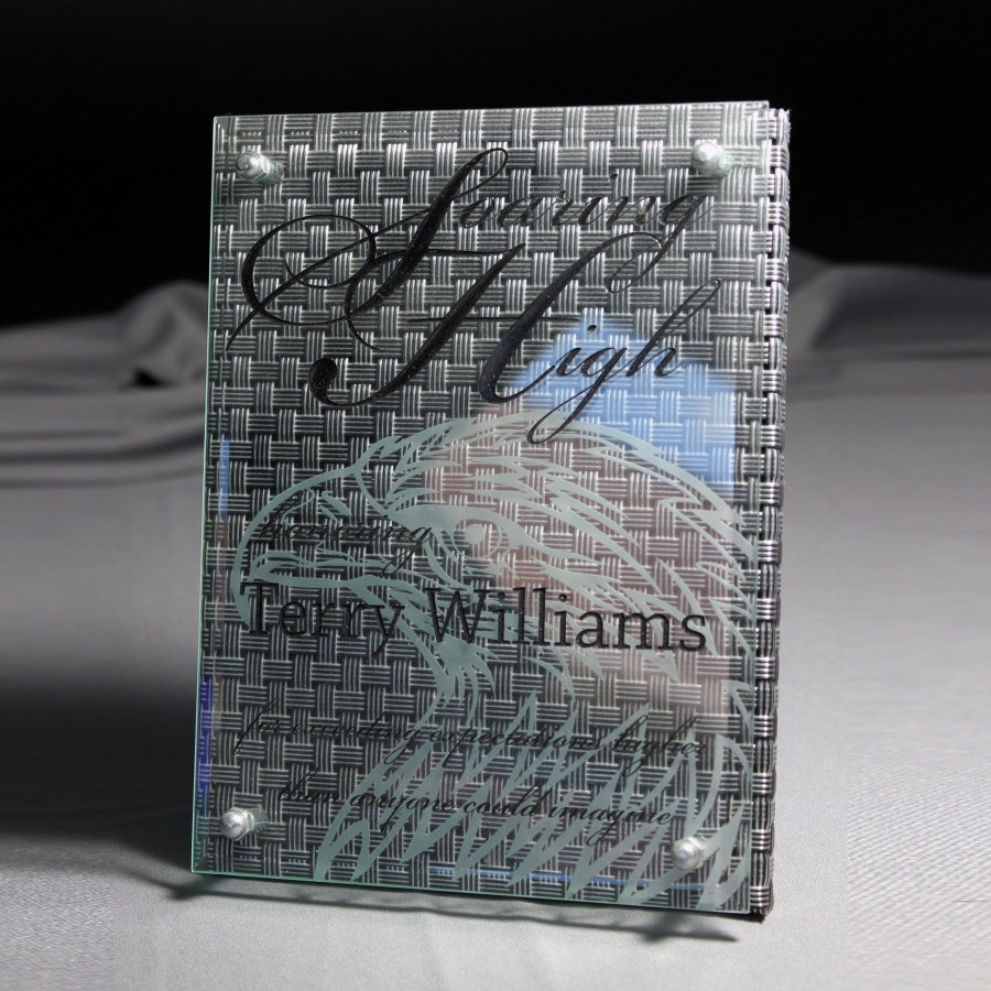 Custom display with crystal bolted to textured base award
