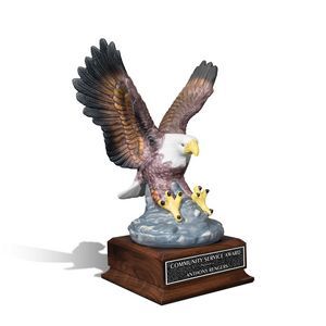 Eagle, Cherry Finish Base, Bird, Wing, Painted, Wood Base, Deep Relief Plate, Rectangle Base, Recognition, Achievement, Appreciation