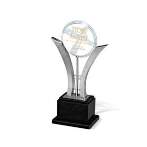 Premium Jade Glass, Disc, Round, Circle, Transparent, Tiered Marble Base, Recognition, Achievement, Appreciation