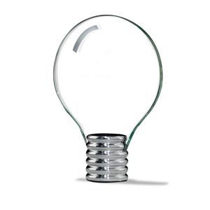 Light Bulb, Transparent, Polished Aluminum, Premium Jade Glass, Round Base, Recognition, Achievement, Appreciation