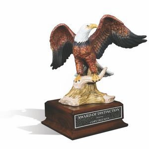 Eagle, Cherry Finish Base, Bird, Painted, Wood Base, Deep Relief Plate, Rectangle Base, Recognition, Achievement, Appreciation
