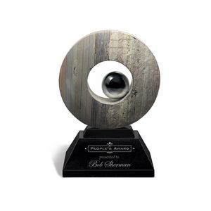 Round, Circle, Center Cutout, Rough, Smooth, Stainless Steel Accent, Ebony Stone Base, Recognition, Achievement, Appreciation