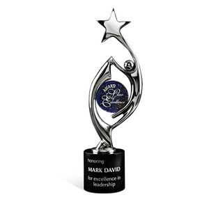 Art Glass, Polished Stone Base, Top Star, 5 Point, Round Base, Recognition, Achievement, Appreciation