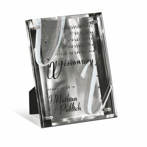 Rectangle, Square Corner, Brushed Finish, Mirrored Stainless Metal, Suspended Jade Glass, Recognition, Achievement, Appreciation