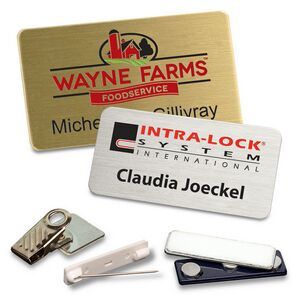 1/32" Thick, Name, Rectangle, Recessed Copy, Brass, Bronze, Nickel Silver, Metal, Magnet Back, Accomplishment, Achievement, Service, Safety, Recognition, Badge, Name Badge, Colorfill, Colorfilled