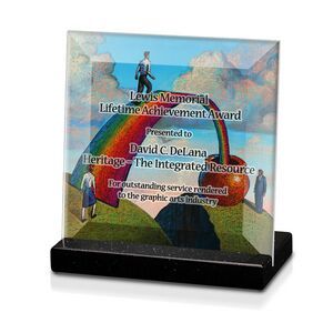 Beveled, Square, 3/16" Thick, 1/2" Base, Simulated Marble Base, Rectangle, Glass, Transparent, Multifaceted, Recognition, Accomplishment, Achievement, Safety, Service, Colorfill, Full-color