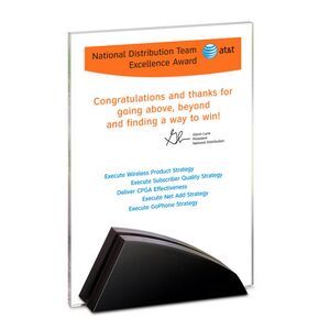 Rectangle, Acrylic, 2 Piece Base, Sloping Base, Plastic, Desktop, Upright, Recognition, Accomplishment, Achievement, Safety, Service, Shaped, Base, Full-color, Full color