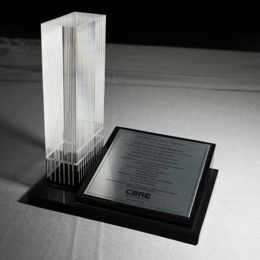 Custom shaped Lucite building replica bespoke award