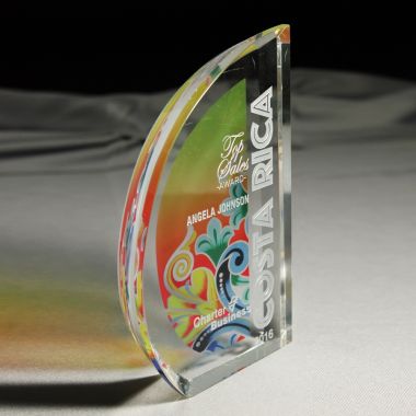 Custom crystal curved rounded half-moon shaped award trophy