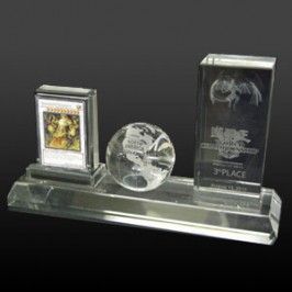 Custom crystal gamer bespoke award with globe  3D dragon and gamer card 