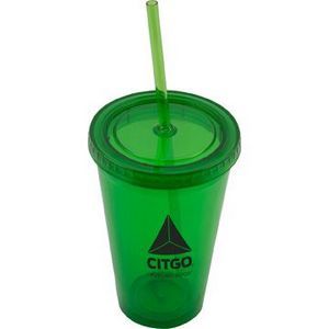 16 Oz., Drink Container, Cold Drink, Plastic, Tumbler, Matching Lid, Matching Straw, BPA Free, Round, Hand Wash, Beverage Holder, Reusable