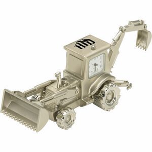 Metal, Die Cast, Backhoe, Wheel, Square Dial, Arabic Numeral, 1/4 Hour Index, Timepiece, Second Hand, Hour Hand, Minute Hand