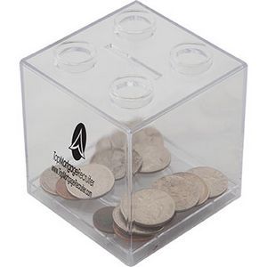 Building Block, Stackable, Twist Off Cap, Top Coin Slot, Removable Cap, Translucent, Opaque, Transparent, Coin Storage, Coin Holder, Dollar Bill Storage, Bank, Saving Money, Home, Office, Cube
