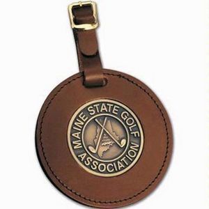 Medallion Luggage ID, 2" Cast Brass Insert, Luggage Identification, Baggage ID, Leather Buckle Strap, Leather, Baggage Identification