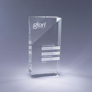 Trophy, Curved Side, Tapered Bottom, Achievement, Recognition, Rectangle, Thick, Heavy, Slanted Side, Beveled, Transparent, Geometric, Vertical, Glass