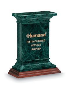 Achievement, Recognition, Wooden Base, Tiered Base, Thick, Heavy, Rectangular, Beveled, Marble Pillar, Flat Top, Tiered Top, Walnut Base