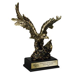 Polished Antique Finish, Resin Cast, Eagle, Rectangle Base, Recognition, Achievement, Gold Finish, Contrast Base, Raised Wing