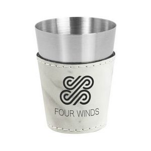 White marble, leatherette, wrapped, stainless steel, shot glass