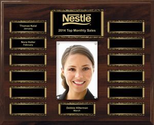 perpetual 12 plate, custom, Plaque, Perpetual, Employee, of, Month, laser, commemorative, recognition, premier, corporate, gift, achievement, wood