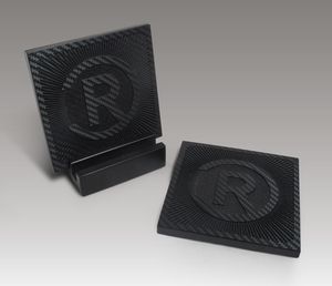 2_S, Carbon Fiber, Coaster, Square, Industrial, Technology, dedication, milestone, holiday, employee, glass, 2-PC Set, Au Natural, Marble, Granite, Onyx
