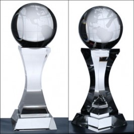 Custom Crystal globe award on tall base