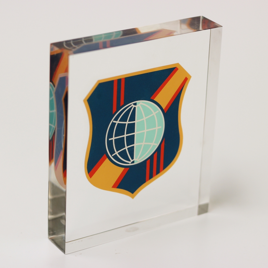 Shield embedded in Lucite award