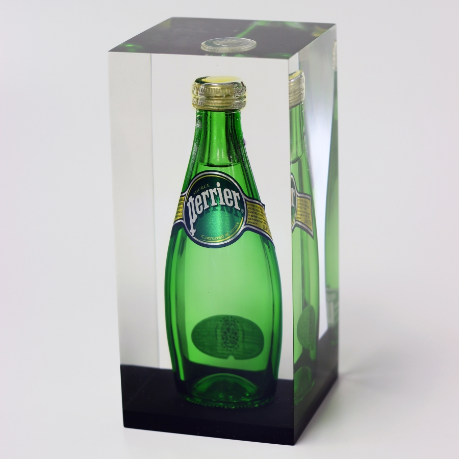 Embedded beverage bottle in Lucite bespoke award trophy