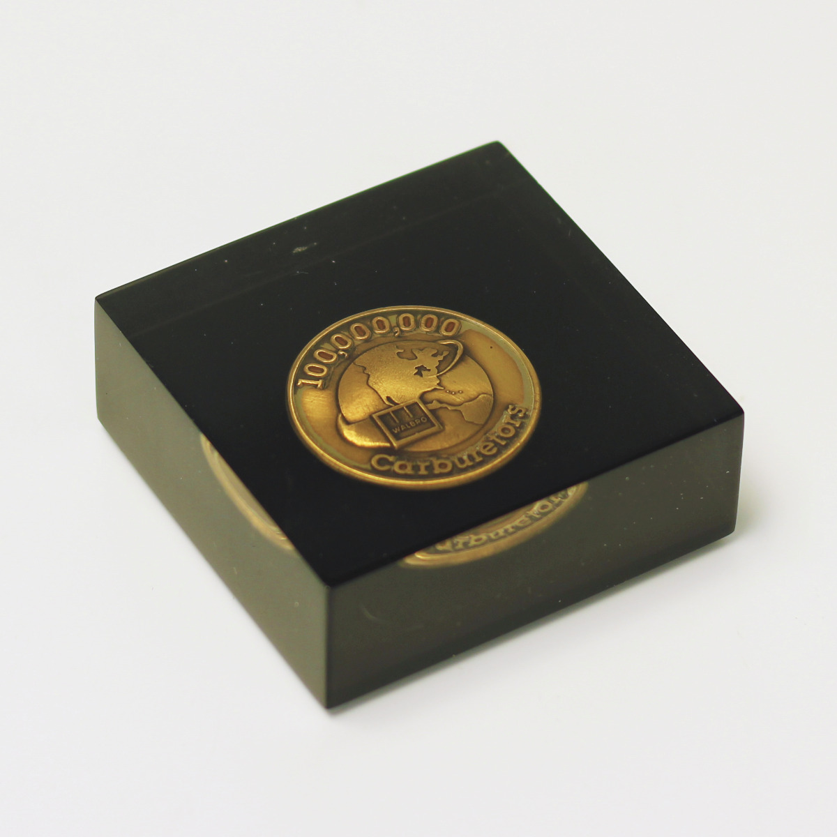 Custom Lucite award with embedded coin