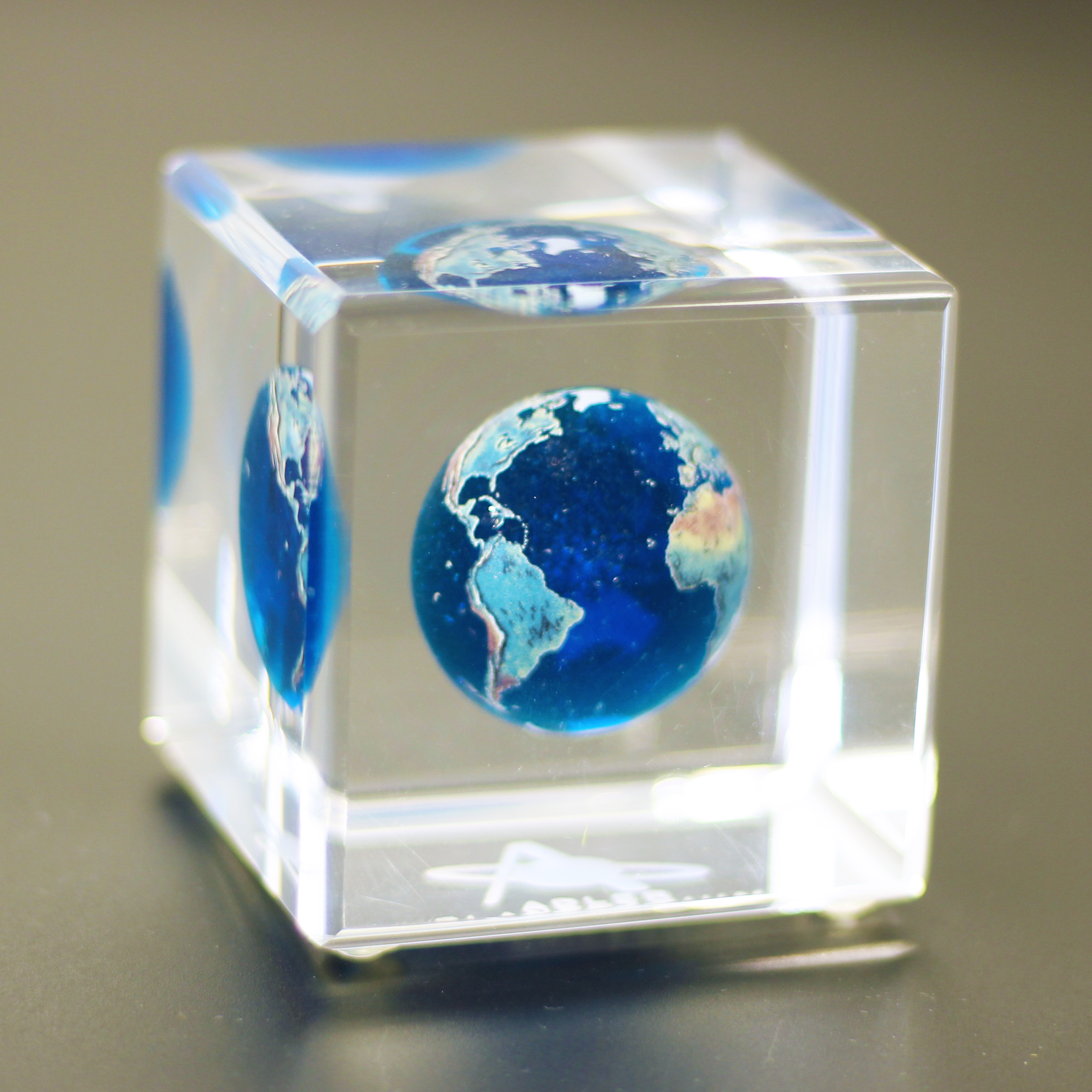 Lucite cube embedment 3 dimensional Earth display award and gift